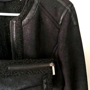 Blck leather/suede/fleece cropped jacket.Trendy